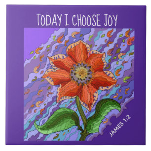 Floral on Purple (Today I Choose Joy) James 1:2 Tile