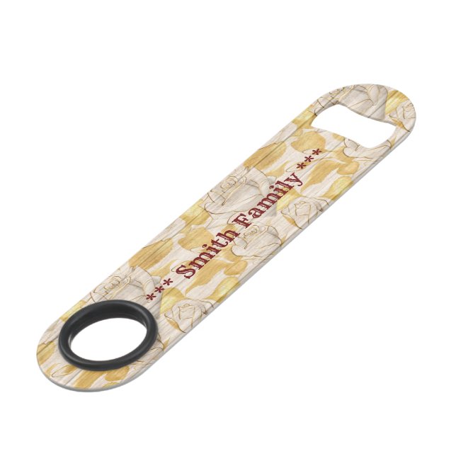 Floral on Wood Customize Popular Bar Key (Front Angled)