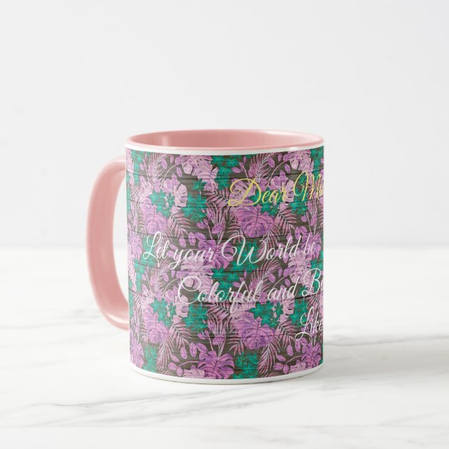 Floral on Wood Popular Customize Text Mug (Front Left)