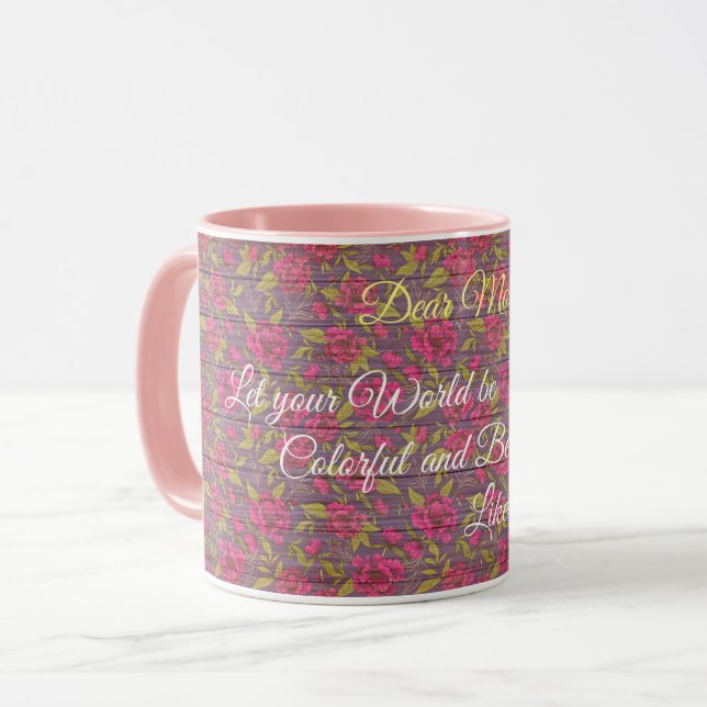 Floral on Wood Popular Customize Text Mug (Front Left)