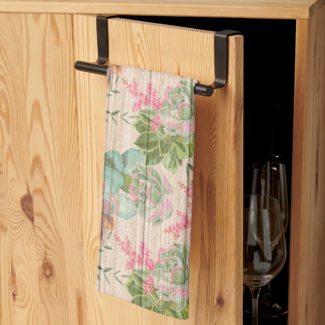 Floral on Wood Popular Gift Kitchen Towel (Thirds Fold)