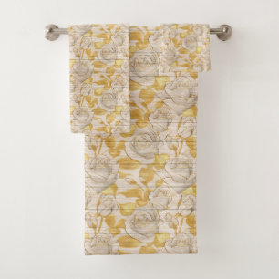 Floral On Wood Trendy Popular Elegant Vintage Bath Towel Set