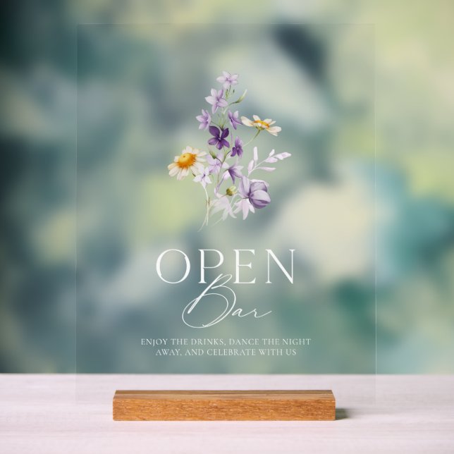 Floral Open Bar Acrylic Sign (Neutral)