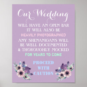 Floral Open Bar Wedding Sign Funny Any Colour