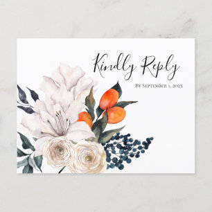 Floral orange and white wedding POSTCARD Rsvp