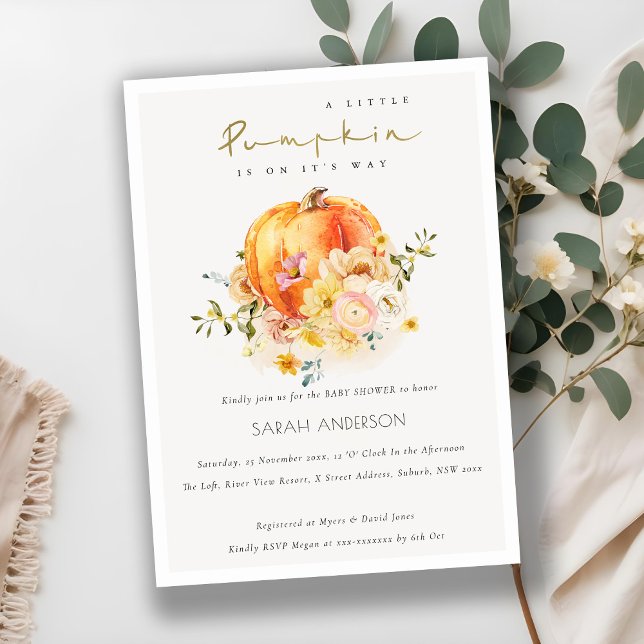Floral Orange Autumn Citrouille Invitation Baby sh (Créateur téléchargé)