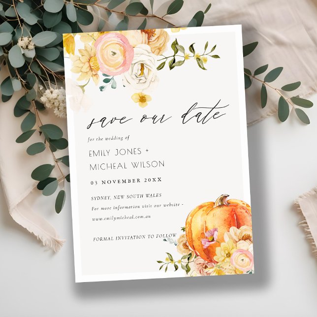 Floral Orange Autumn Pumpkin Save the Date Invite (Creator Uploaded)