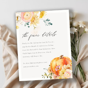 Floral Orange Autumn Pumpkin Wedding Details Enclosure Card