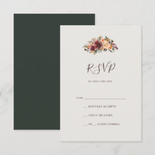 Floral Orange Bourgogne Carte RSVP verte
