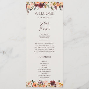 Floral Orange Bourgogne Programme de mariage bei