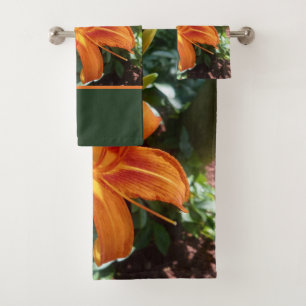 Floral Orange Daylily Photo with Greenery  Bath To Towel Set