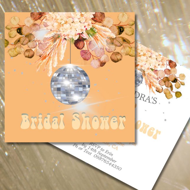 Floral Orange Disco Ball Bridal Shower Invitation (Creator Uploaded)