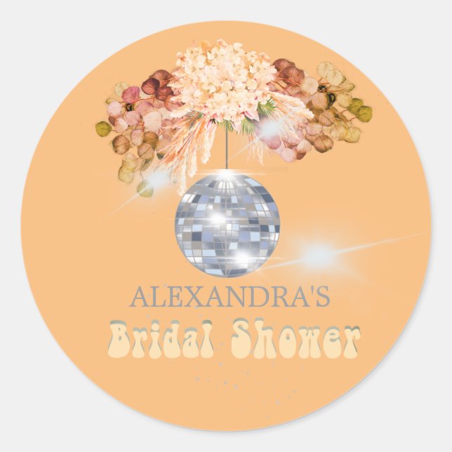 Floral Orange Disco Ball Bridal Shower Sticker  (Front)