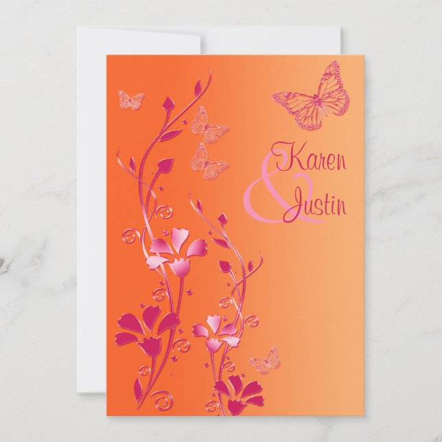Floral orange et rose avec Invitation de papillons (Devant)