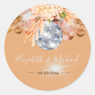 Floral Orange Eucalyptus Elegant Disco Classic Round Sticker