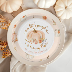Floral orange Fall little pumpkin birthday Paper Plate