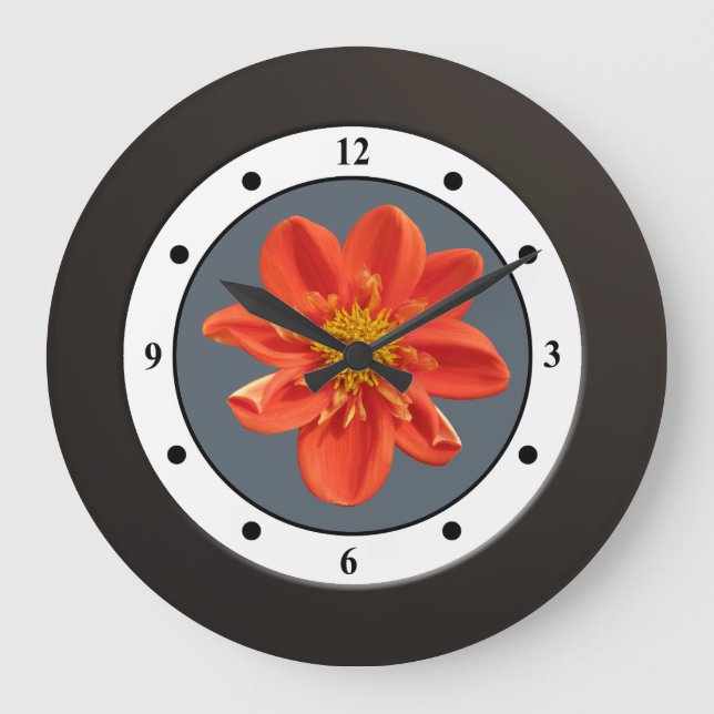 Floral Orange Garden Flower Modern Digits Large Clock (Front)