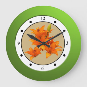 Floral Orange Garden Flower Modern Digits Large Clock