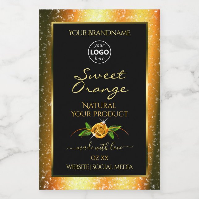 Floral Orange Glitter Black Product Labels Logo (Single Label)