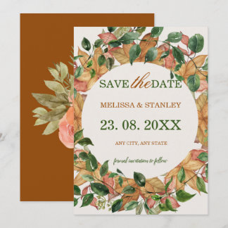 Floral Orange Greenery Watercolor Rustic Save The Date