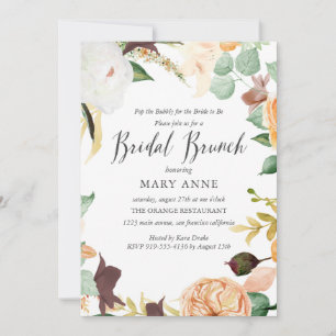 Floral Orange Late Summer Wedding Bridal Brunch In Invitation