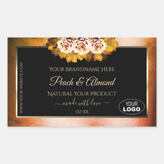 Floral Orange Marbre rouge Noir Étiquette Logo (Devant)