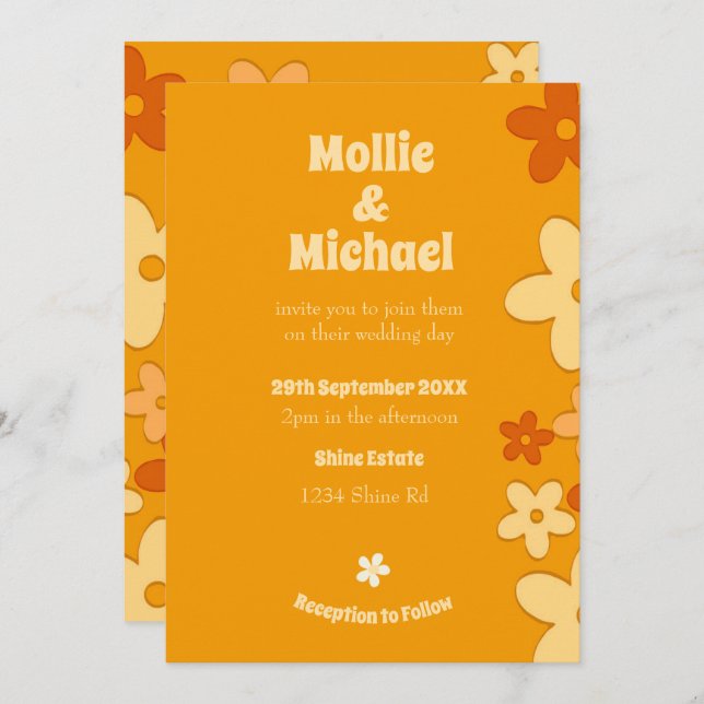 Floral Orange Modern Chic  Invitation (Front/Back)