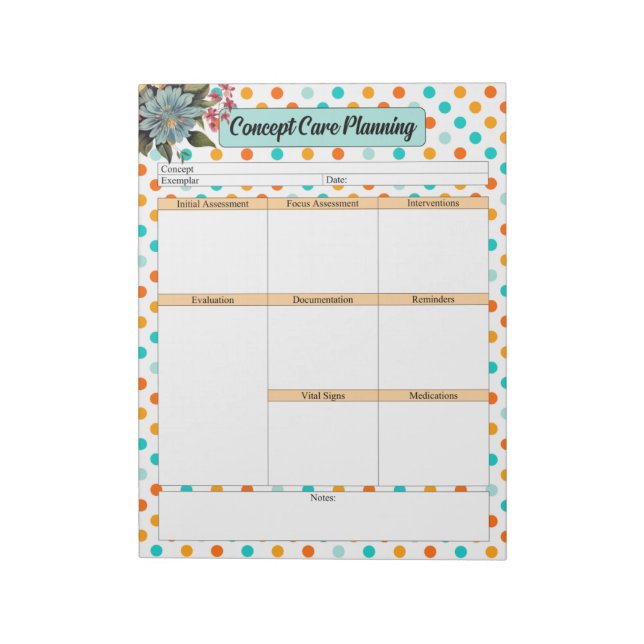 Floral Orange n Blue _ Concept Care Planning Notepad (Rotated)