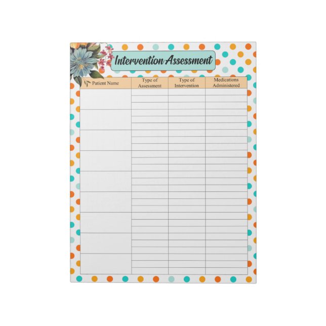 Floral Orange n Blue _ Intervention Assessment  Notepad (Rotated)