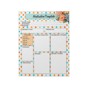 Floral Orange n Blue _ Medication Template Notepad