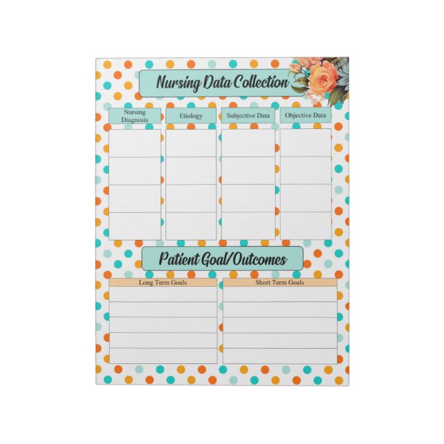 Floral Orange n Blue _ Nursing Data Collection Notepad (Rotated)