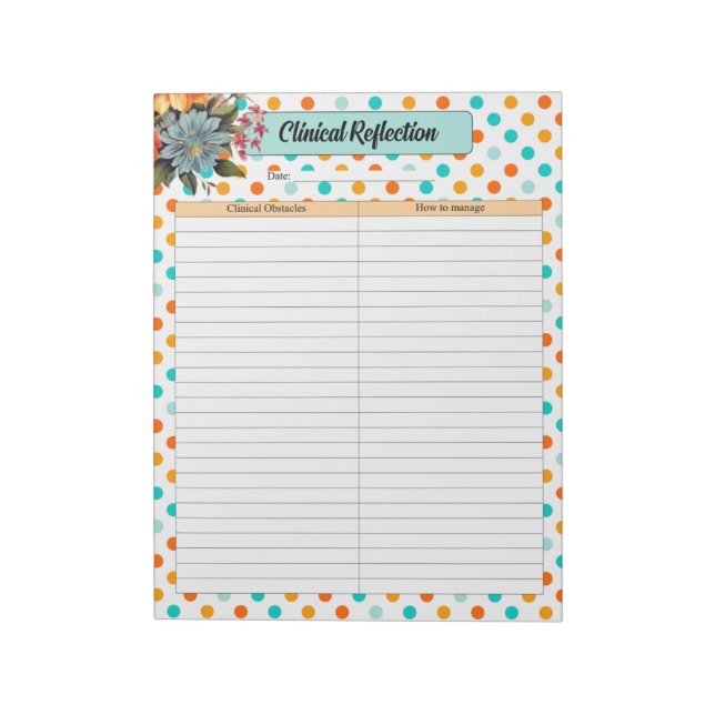 Floral Orange n Blue Polka Do_ Clinical Reflection Notepad (Rotated)