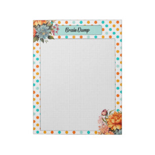 Floral Orange n Blue Polka Dots _ Brain Dump Notepad