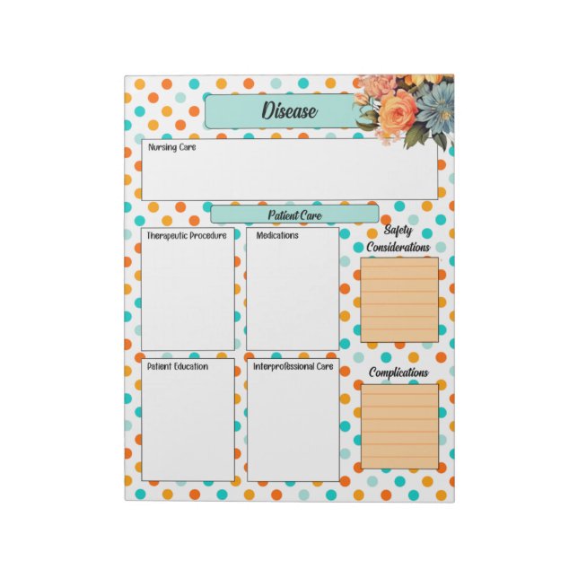 Floral Orange n Blue Polka Dots_ Disease Temp 2 Notepad (Rotated)