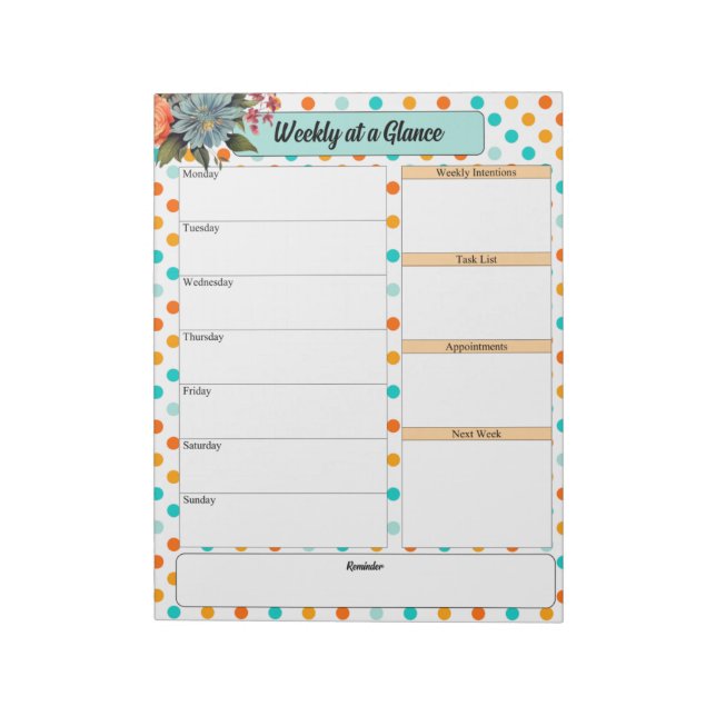 Floral Orange n Blue Polka Dots_ Week At a Glance Notepad (Rotated)