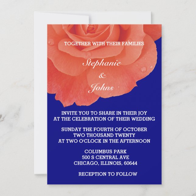 Floral Orange Navy Blue Terracotta Boho Wedding Invitation (Front)