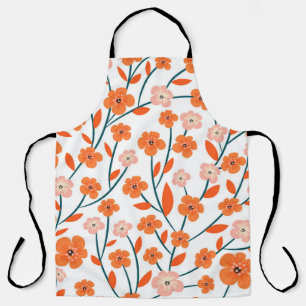 Floral Orange Pastel White Seamless Apron