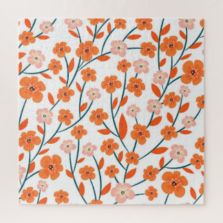 Floral Orange Pastel White Seamless Jigsaw Puzzle