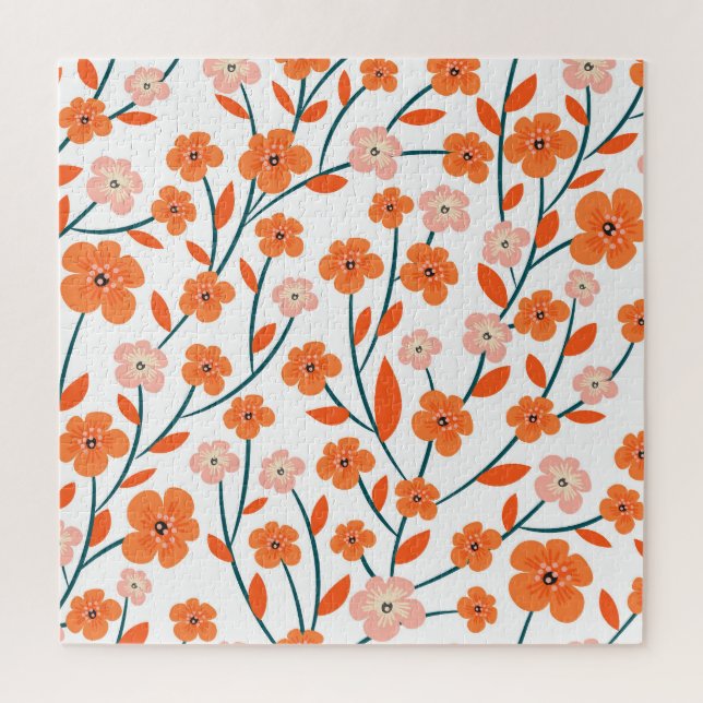 Floral Orange Pastel White Seamless Jigsaw Puzzle (Vertical)