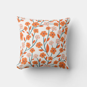 Floral Orange Pastel White Seamless Throw Pillow