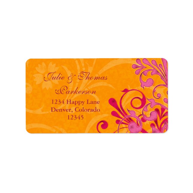 Floral Orange Pink Wedding Return Address Label (Front)
