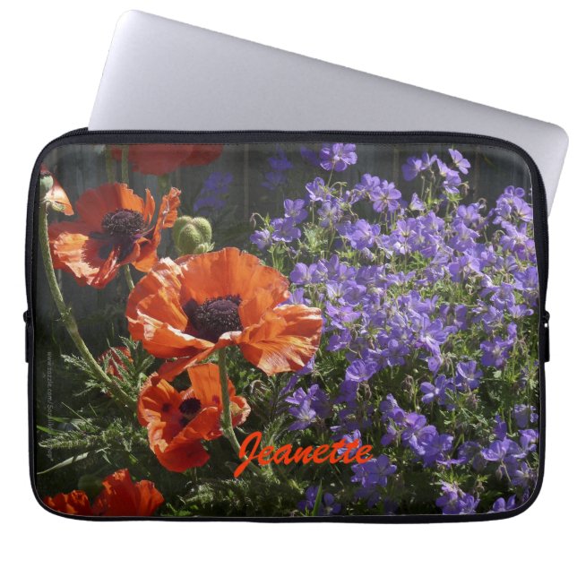 Floral Orange Poppies Flowers Computer Laptop Sleeve (Front)
