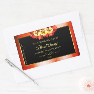 Floral Orange Red Marble Black Product Label Roses