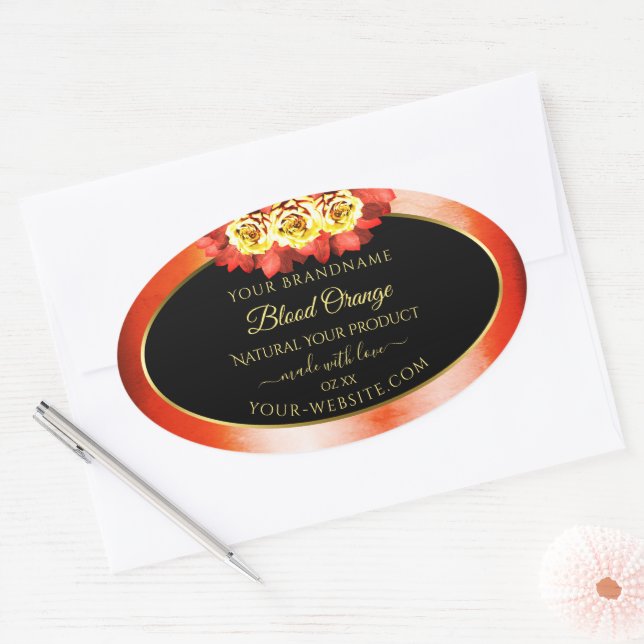 Floral Orange Red Marble Black Product Label Roses (Envelope)
