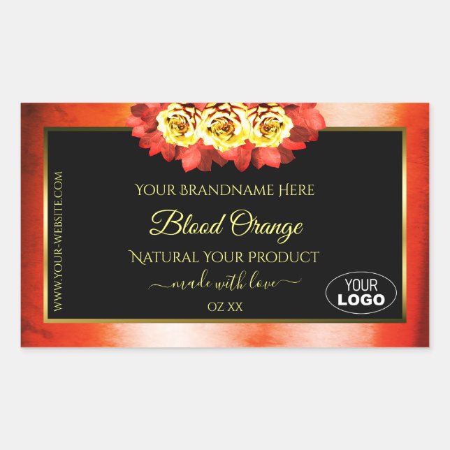 Floral Orange Red Marble Black Product Labels Logo (Front)