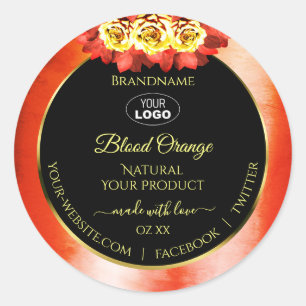 Floral Orange Red Marble Black Product Labels Logo