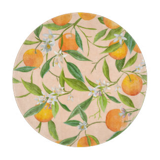 Floral Orange: Seamless Vintage Pattern Cutting Board