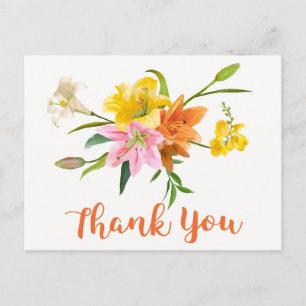 Floral Orange Thank You Lily Flowers Pink Postcard