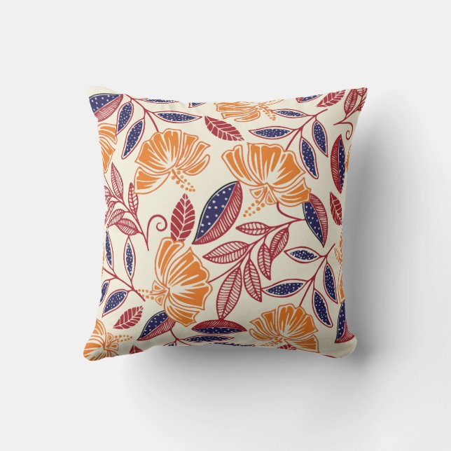 Floral Orange Tropical Exotic Throw Pillow (Back)