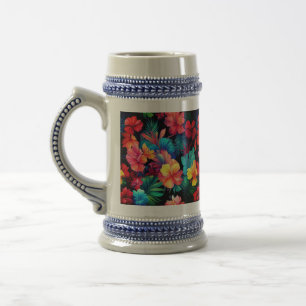 Floral Orange Tropical Flowers Leaves-66771 Beer Stein